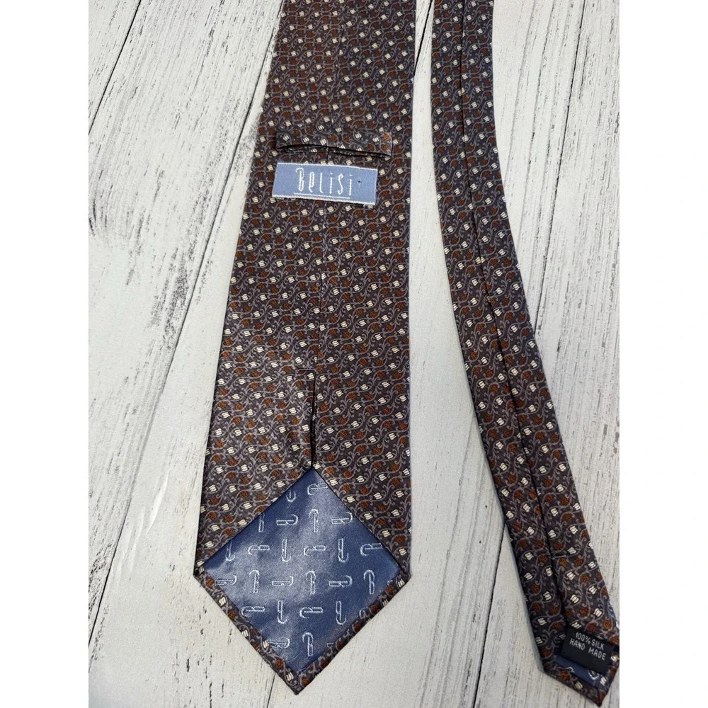 Belisi Men's 100% Silk Vines Neck Tie Brown Orange Classic 3 7/8